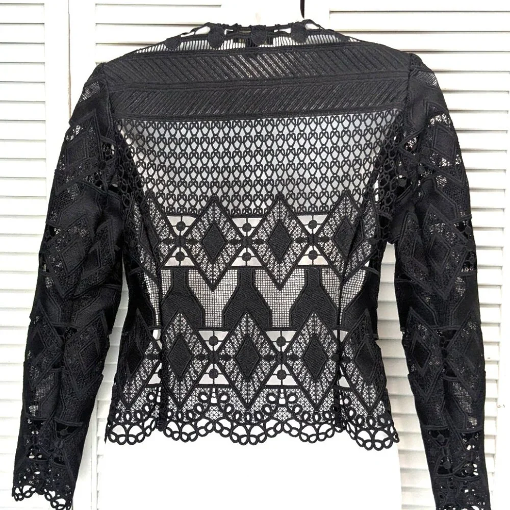 SOLDTed Baker London Black Lace Jacket Blazer Size 0 Open Sheer Dalmy Cropped - Picture 6 of 16